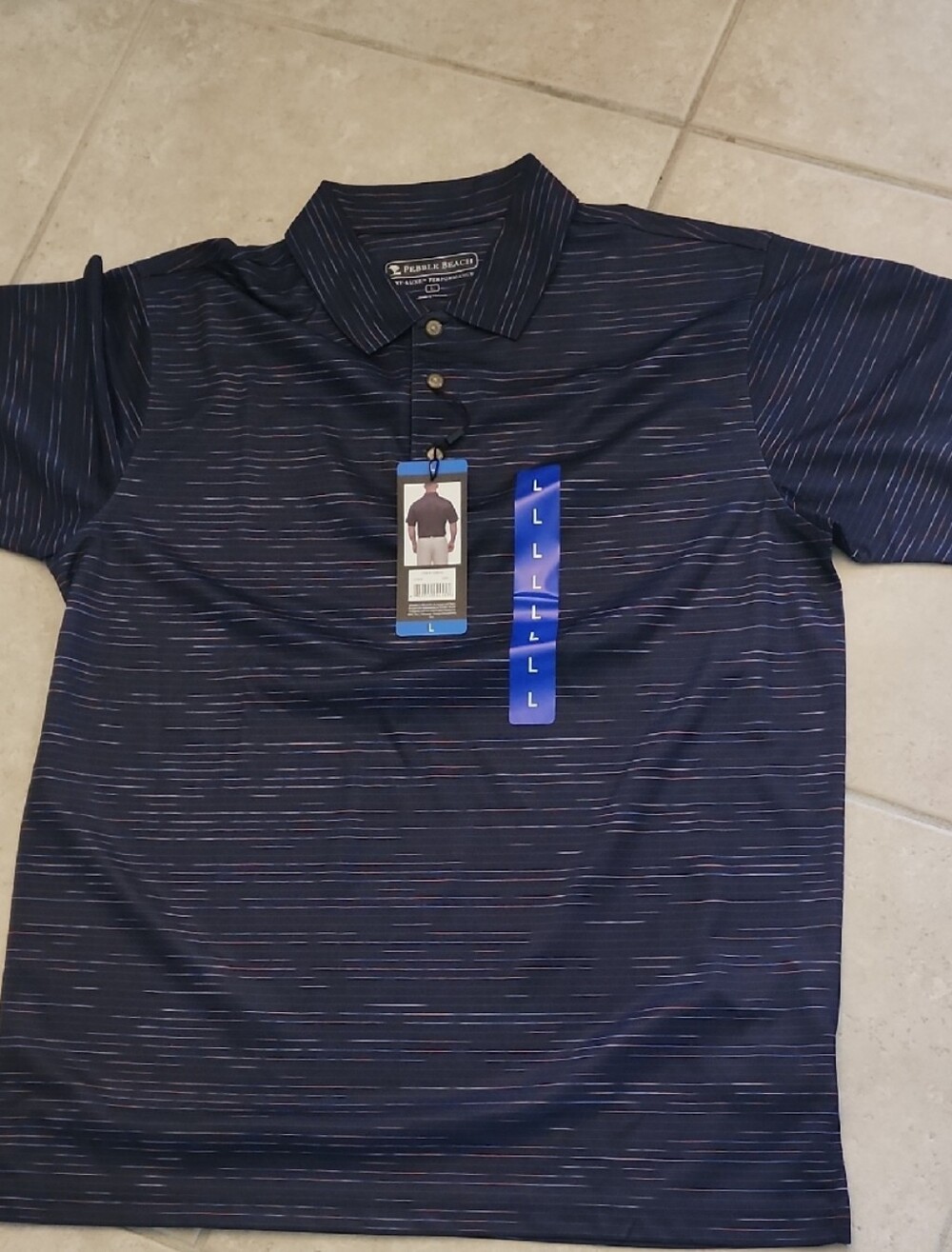 Pebble Beach Men's Navy Polo with Multicolor Micro-Stripes